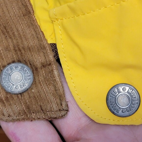 Marlboro Vintage 90s Reversible Duster / Rain Coat Medium Men Women Yellow Brown - Picture 3 of 15